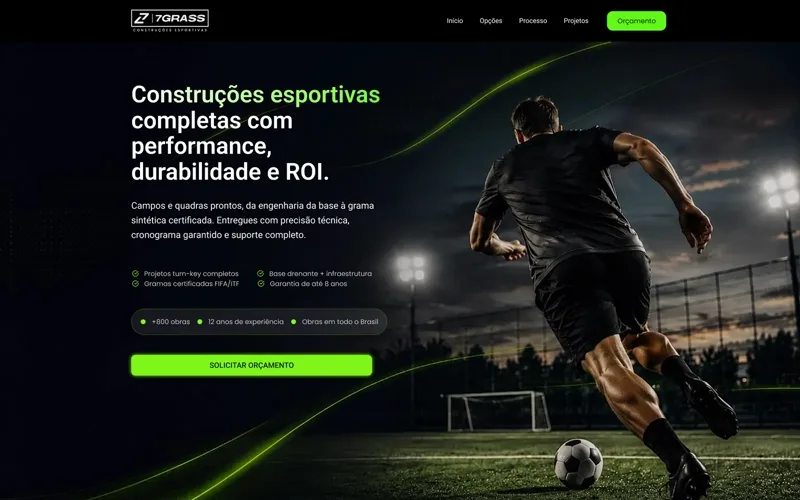 Prévia da página do projeto 7Grass — Esportiva, cliente 7Grass