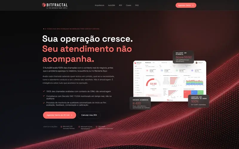 Prévia da página do projeto Bitfractal — AutoQM, cliente Bitfractal