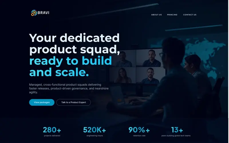 Prévia da página do projeto Bravi — Squad, cliente Bravi