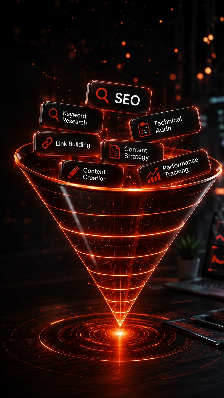 Diagrama de funil de marketing com etapas de captura, nutrição, qualificação e integração
