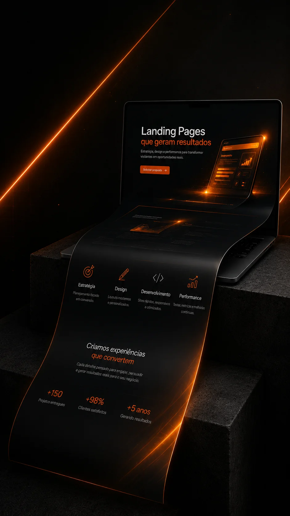 Landing page de alta conversão construída pela KCLOCK, exibida em desktop e celular