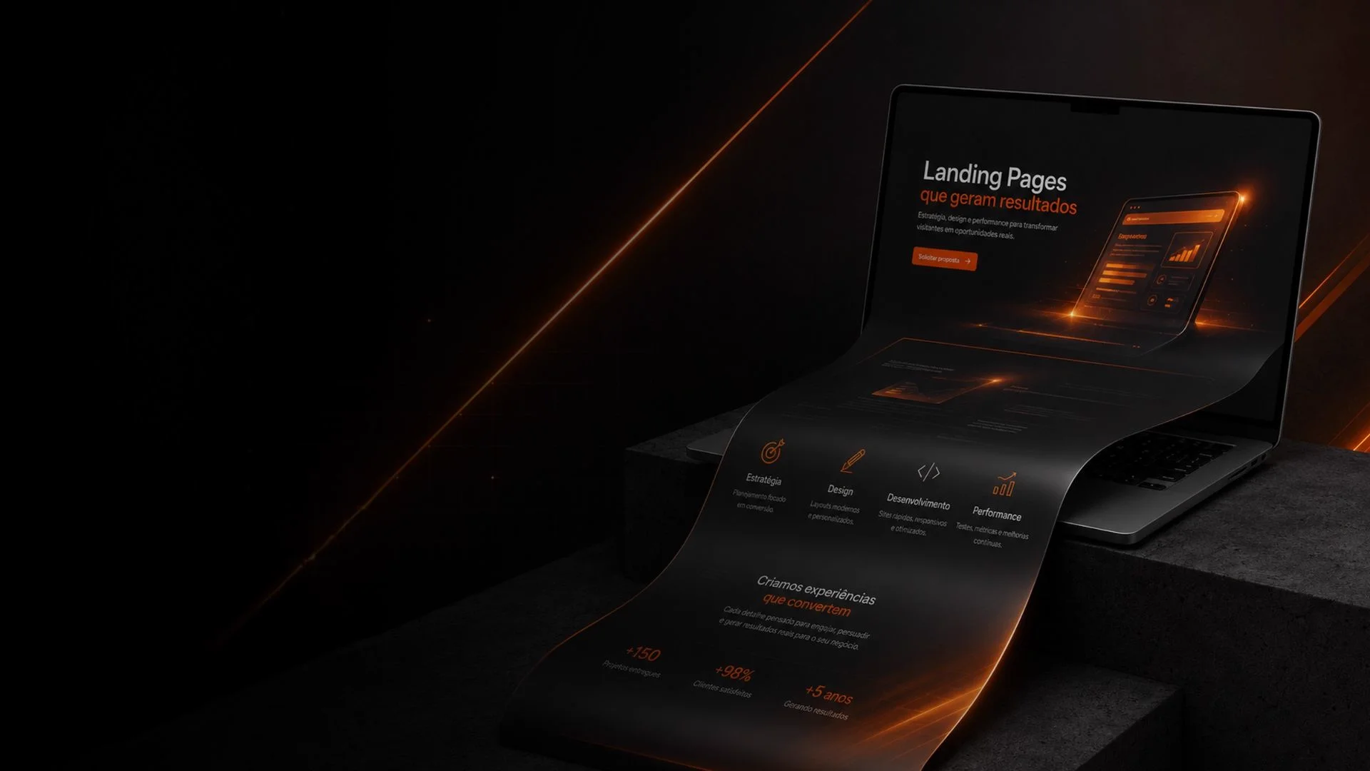 Landing page de alta conversão construída pela KCLOCK, exibida em desktop e celular